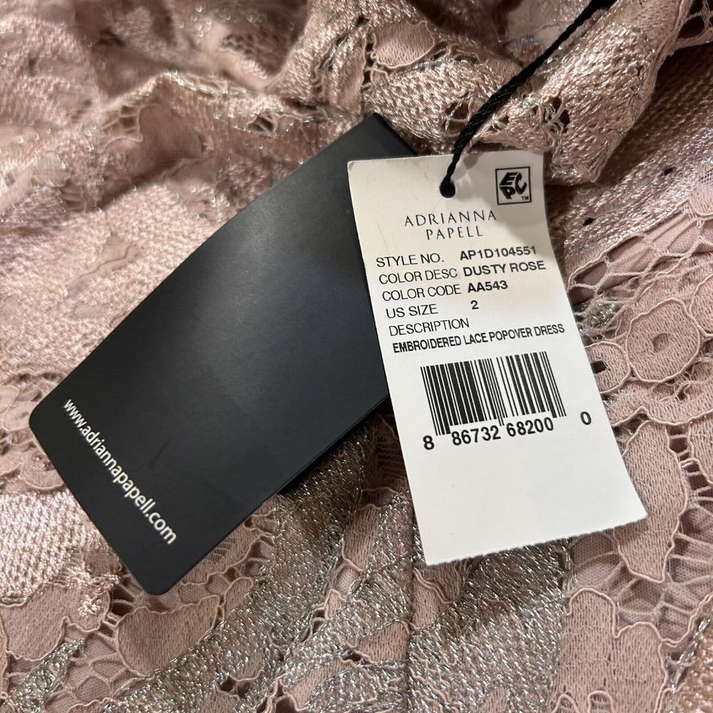 NWT Adrianna Papell Dusty Rose Embroidered Lace Popover Dress Size 2 NEW - Picture 9 of 15
